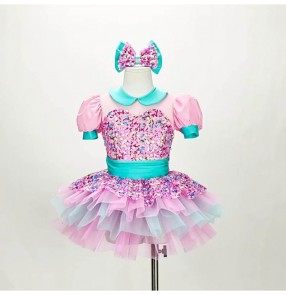 Girls pink sequins jazz dance costumes Toddlers tutu dress ballet dance dresses ballerina performance skirts tap dance outfits for baby